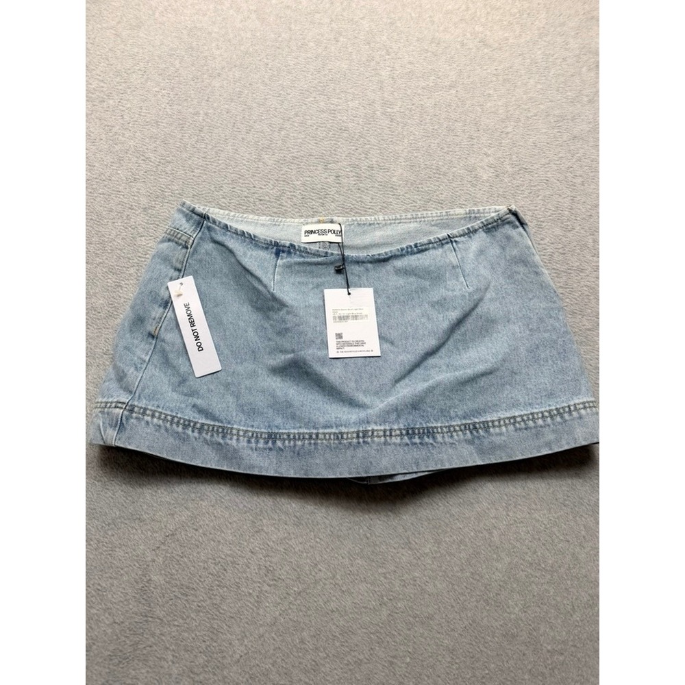 Princess Polly Estienne Denim Skort Light Blue Wash Low Rise Mini Size US 8
